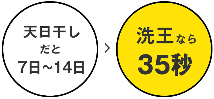 天日干しだと7から14日、洗王なら35びょう